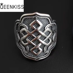 QEENKISS 925 Sterling Silver Vintage Knot Open Rings for Men Male Birthday Wedding Party Christmas Boyfriend Father Gifts RG7014