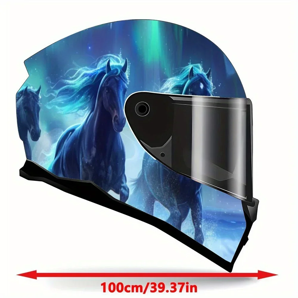 Green Aurora Running Horses PVC Motorcycle Helmet Vinyl Wrap, Self-Adhesive Waterproof Sticker, Anti-Scratch Decorative Film for