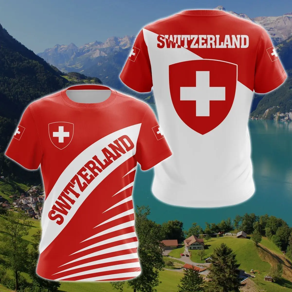 Switzerland Emblem Skull Pattern Customize T-shirts Summer Unisex Oversized Tees Short Sleeve Tops Adults and Kids Sportswear