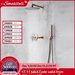 Bathroom Shower Faucet Brushed Rose Gold Smesiteli Brass 3 Way Diverter Valve Kit Hot & Cold Mixer Tap Tub Spout Hand Spray