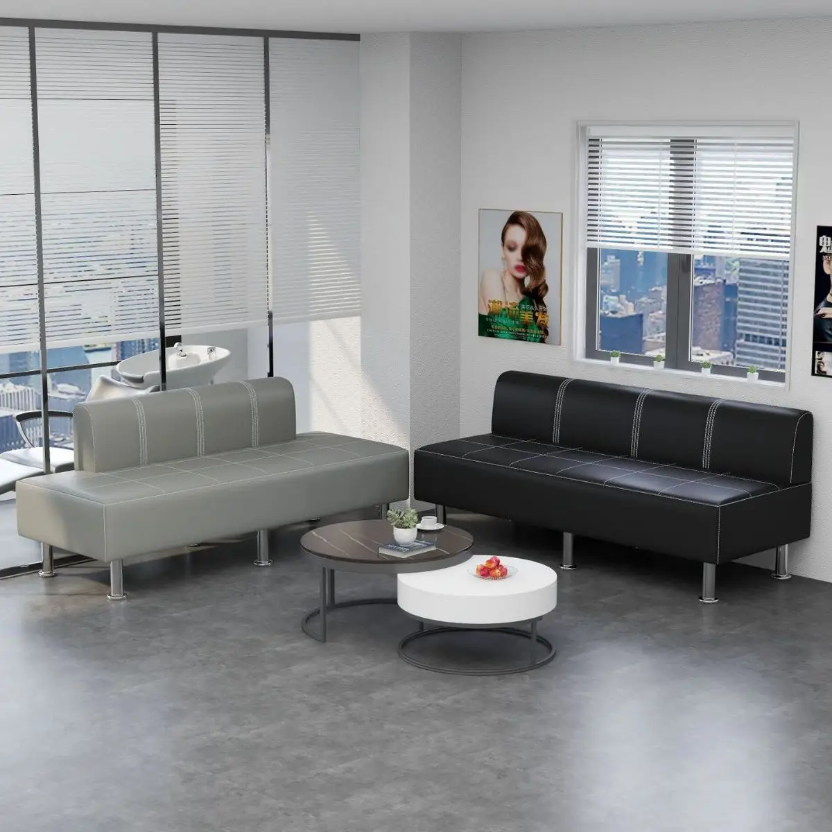 

Кожаный диван для зоны ожидания в барбершопе с подлокотниками для коммерческого использования в салонах красоты и маникюрных салонах, способствует увеличению продаж.