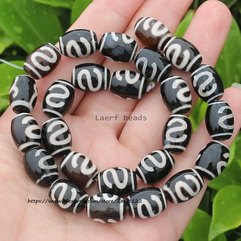 8pcs ,10x14mm Natural Black Agate Ancient Tibet Dzi beads,Lucky Symbol,Powerful Amulet,For DIY Jewelry Making !