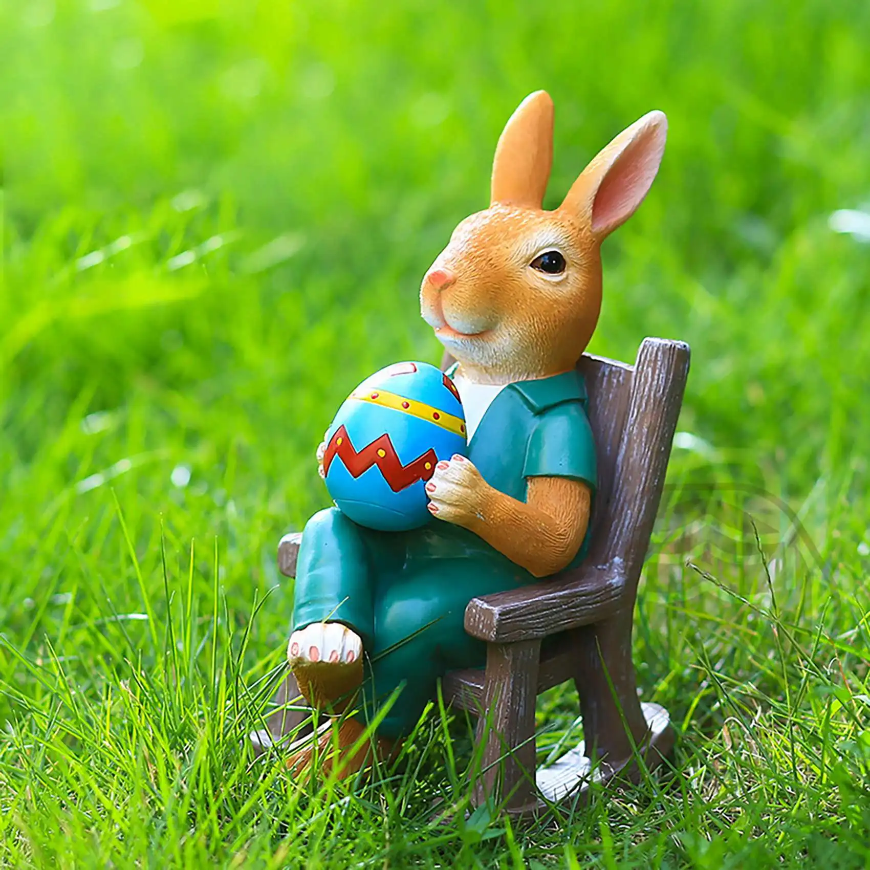 

【PRICE REDUCT】Easter Bunny Statue Resin Figurine Handmade With Egg In Rocking Chair Figurine Ornaments For Garden Home De