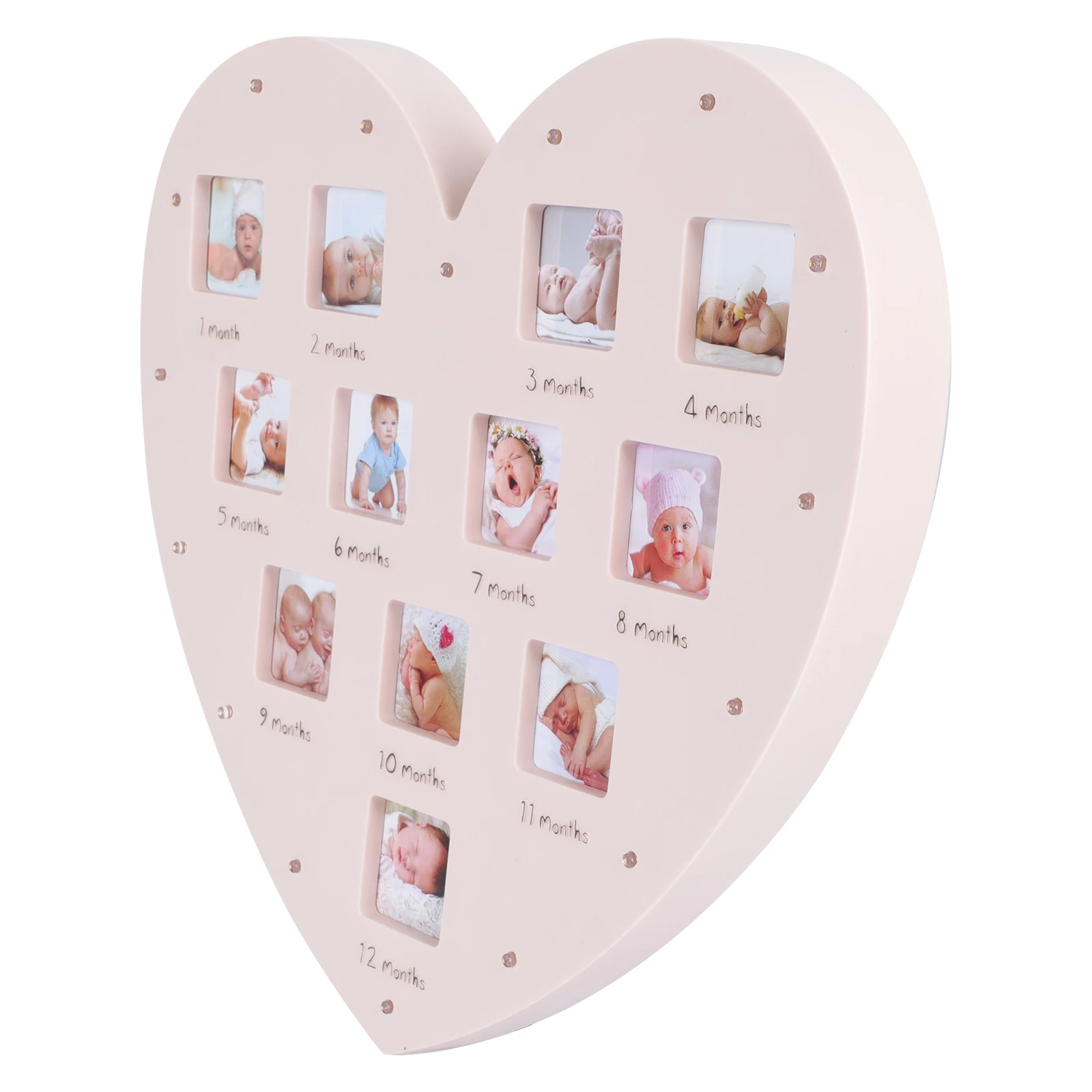 

Growth Record Photo Frame 12 Months Baby Souvenir Pink Newborn First Year Heart Shape Desktop Ornament Picture Frame