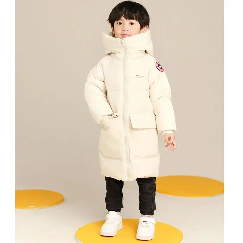 New Winter Boys Jacket Solid Color Mid-Length Keep Warm Cold Protection Hooded Down Cotton Windbreaker Coats For