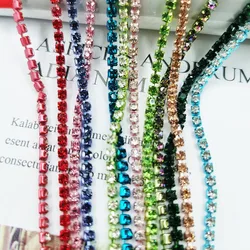 1.5-3mm 1yard colors Glass crystal Rhinestone Cup Chain Glitter Crystal Rhinestone Trimor Diy Garment Shoes Bags Decorations