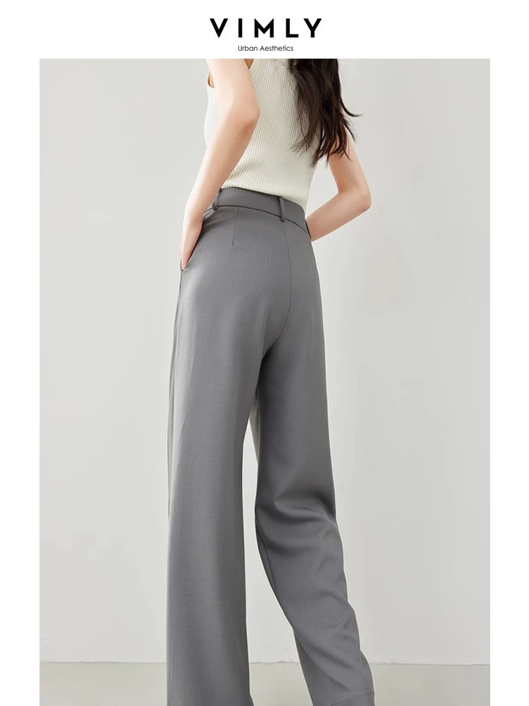 Vimly Grey Straight Loose Dress Pant Simple Wide Leg Woman Trousers 2024 Spring Full Length Suit Pants for Office Ladies M6138