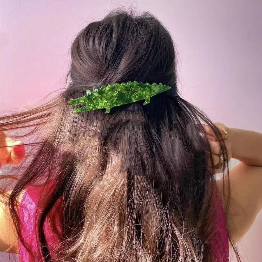 

Large 12cm Cute Green Alligator Spring Clip Acetate Cartoon Pink Ponytail Clip Hair Accessories for Girls Women Headwear Gift