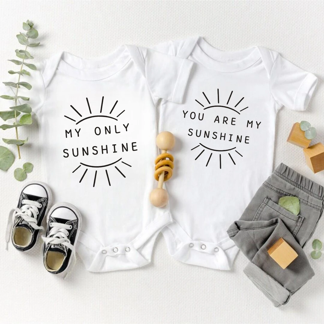 

Комбинезон для близнецов You Are Sunshine My Only Sunshine Боди для маленьких мальчиков Одежда для маленьких девочек Одежда унисекс Удобная одежда
