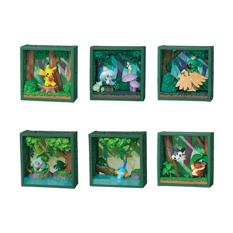 Re-Ment Pokemon Frame Deep Green Forest Bulbasaur Mudkip Pikachu Emolga&Kricketot Hattrem&Morelull Decidueye Original Toys Gift