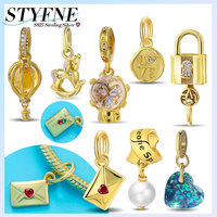 Golden Series 925 Silver Plated Heart envelope Charm Fit Original Bracelets Necklaces Geometric Rose Beads Jewelry DIY Charm