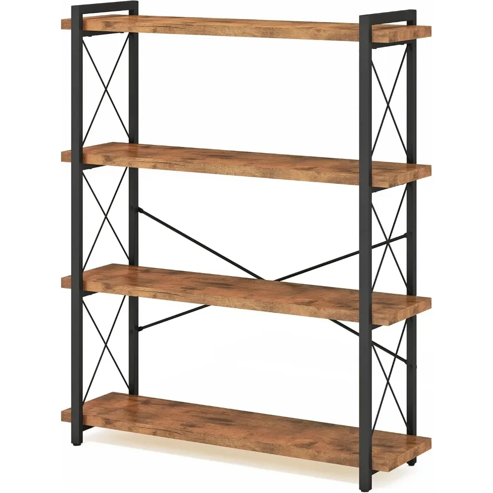 Bookshelf Wooden Storage Shelf Rustic Open Book Shelf Furniture Home Living Room Organizer 4-Tier Industrial Bookcase Rack Books