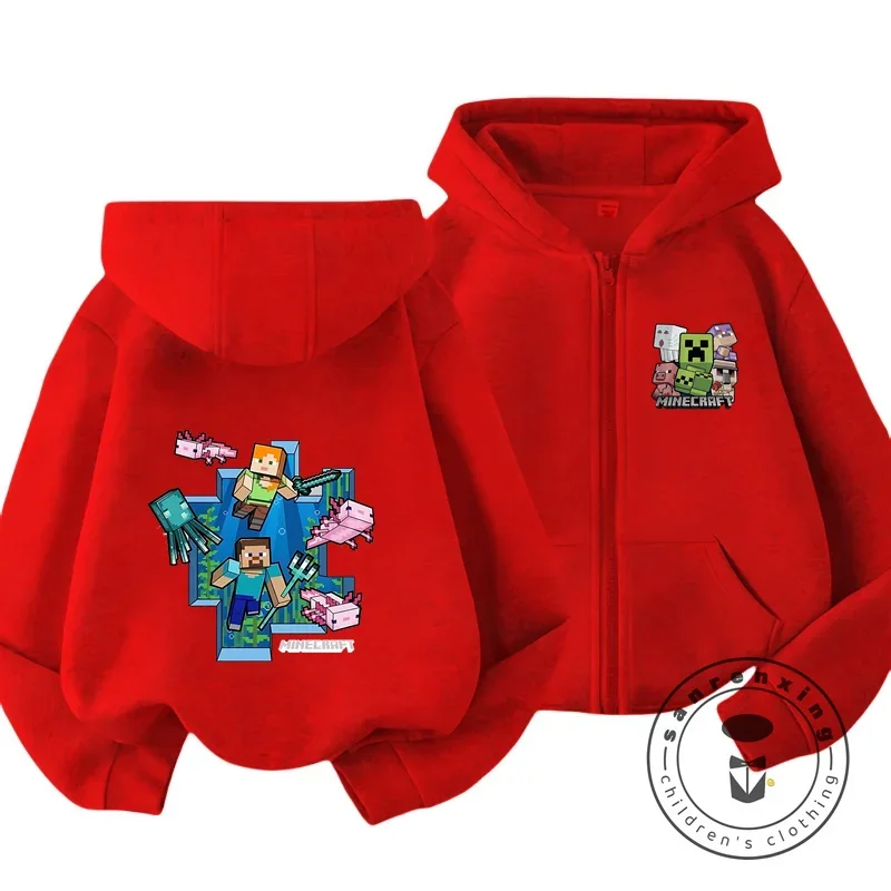 Kids Zip Up Hoodie Cartoon Print for Boy Girl Simple HipHop Style Perfect for Outdoors Casual Gaming New Fall Winter Collection