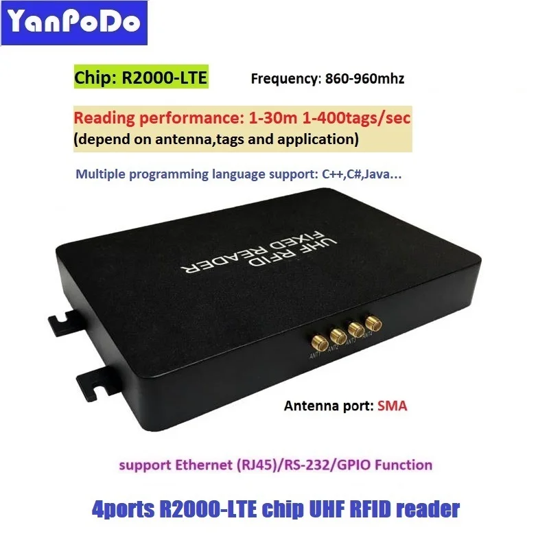 Yanpodo long distance 4 ports R2000-LTE uhf rfid reader module TTL UART RJ45 12V for Raspberry Pi Embedded system asset tracking