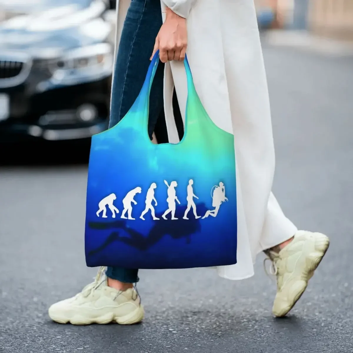 Reusable Scuba Diving Evolution Shopping Bag Women Canvas Shoulder Tote Bag Durable Groceries Shopper Bags Handbags