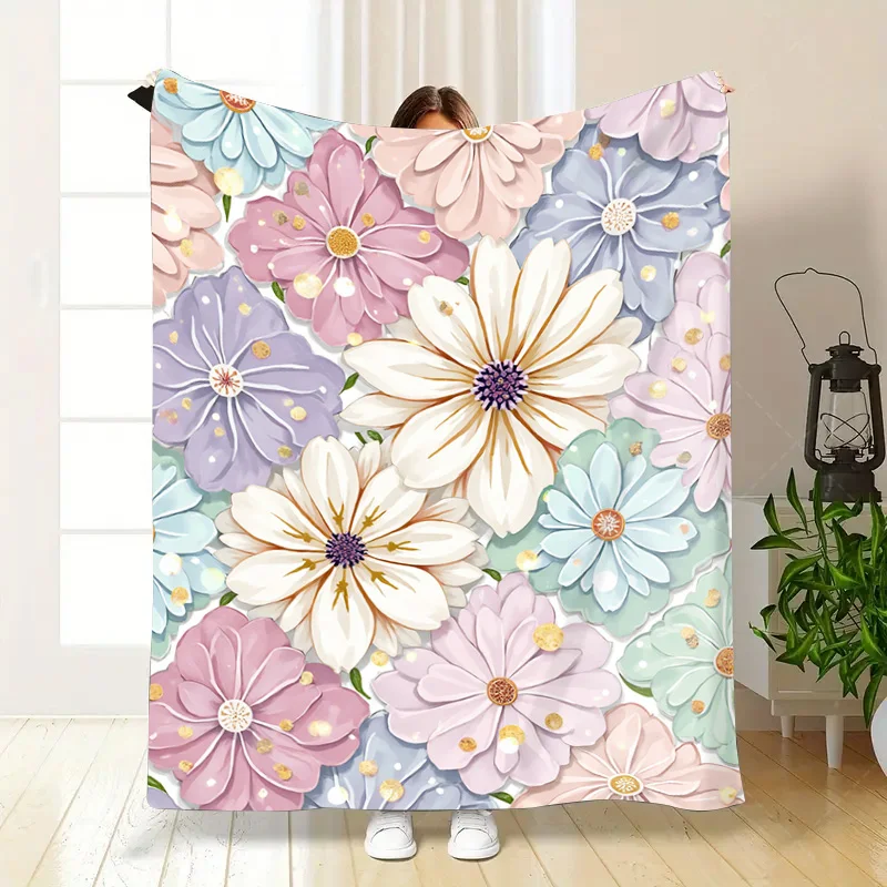 1 szt. Koc Flanelowy Elegancki Kwiatowy Wzór Narzuta na Wygodny Salon