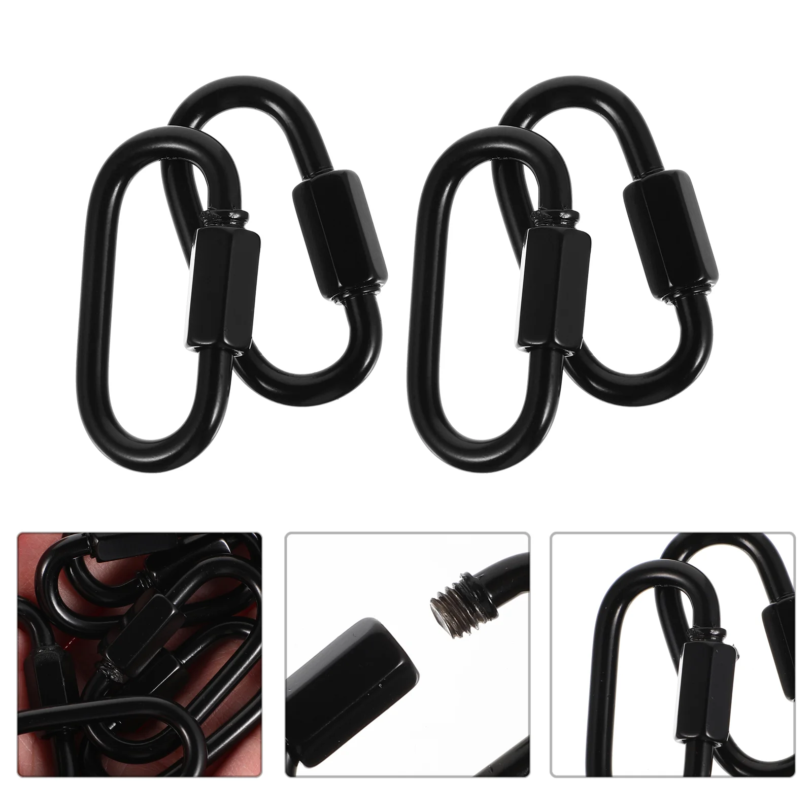 8 Pcs Hook Carabiner Chain Links Pet Rope Quick Connectors Safety Locking Black Trailer