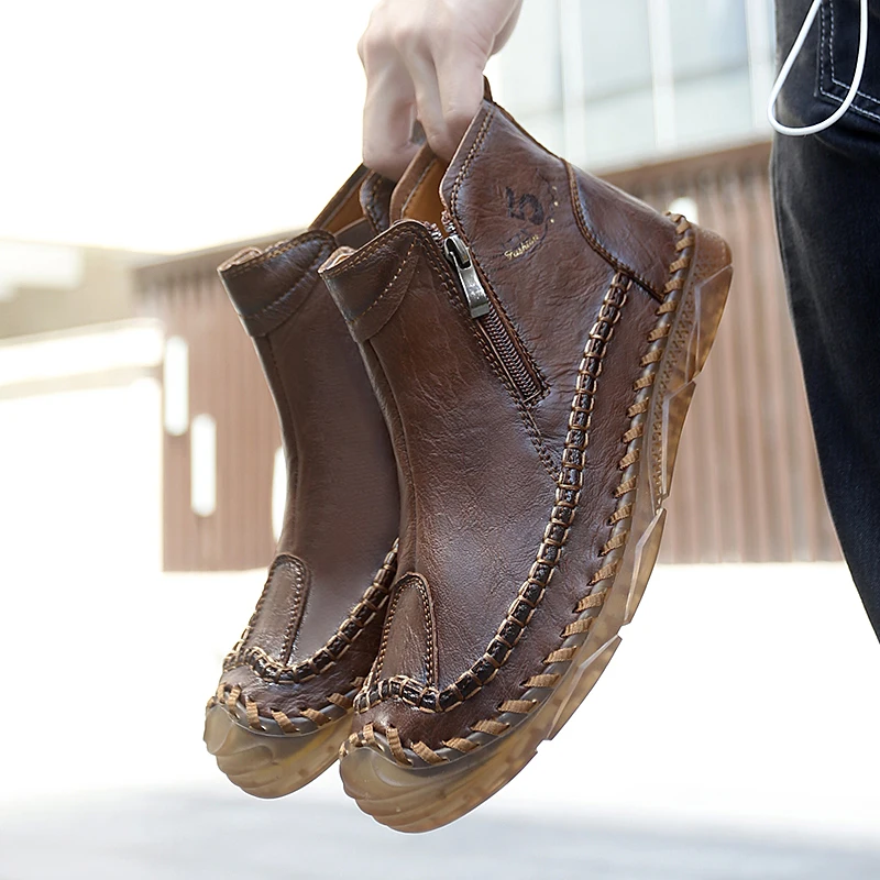 

Мужская повседневная кожаная обувь большого размера, противоскользящие и износостойкие легкие ботинки, мужские удобные уличные ботинки на мягкой подошве