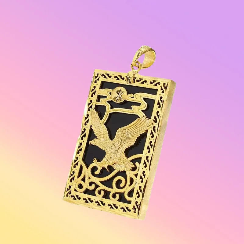 

Gift 2025 High-quality 9999 gold pendant frosted necklace 24K real gold domineering man ambitious obsidian eagle pendant men's n