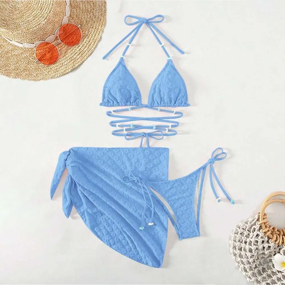 Set baju renang Bikini motif bunga, 3 buah baju renang Bikini segitiga simpul bunga dengan bantalan