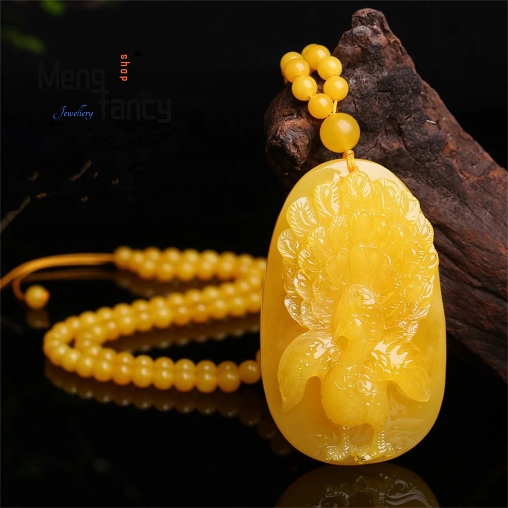 

Amber Pendant, Peacock Spreading Its Tail Carving, Chicken Oil Yellow Old Honey Necklace, Men's And Women's Amber Sweater Chain