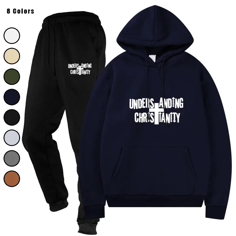 

Мужская уличная одежда, осенне-зимний комплект из двух предметов: толстовка с капюшоном и спортивные штаны, комплект для бега, повседневная одежда