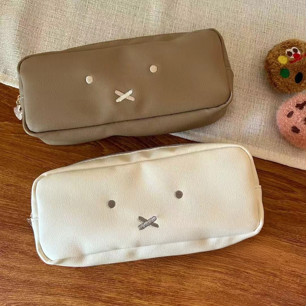 Cute Miffy Kawaii Pencil Box Leather Waterproof Zipper Embroidery Storage Bag Cartoon Rabbit Portable Cosmetic Bag Girl Gift
