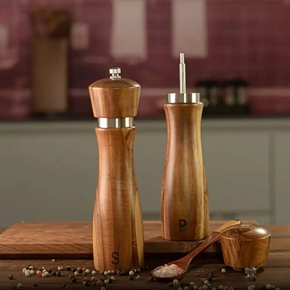 

2pcs Manual Wood Salt and Pepper Grinder Set Ceramic Core 8 Inch Pepper Bottle Adjustable Refill Salt and Pepper Mill Restaurant