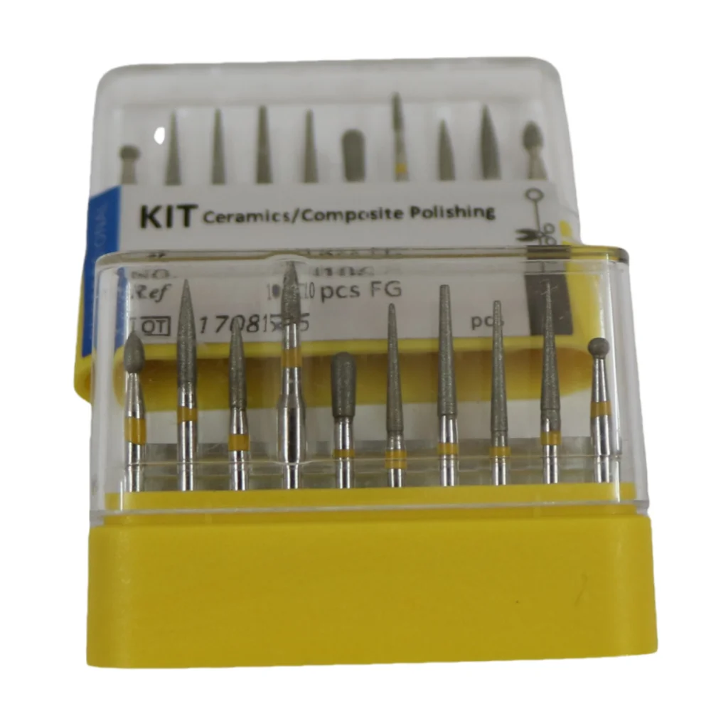 Dental Clinic Kit 10 pieces/set 4106 Extra Fine Yellow Dental Diamond Bur Ceramics / Composite Polishing Dentist Tools