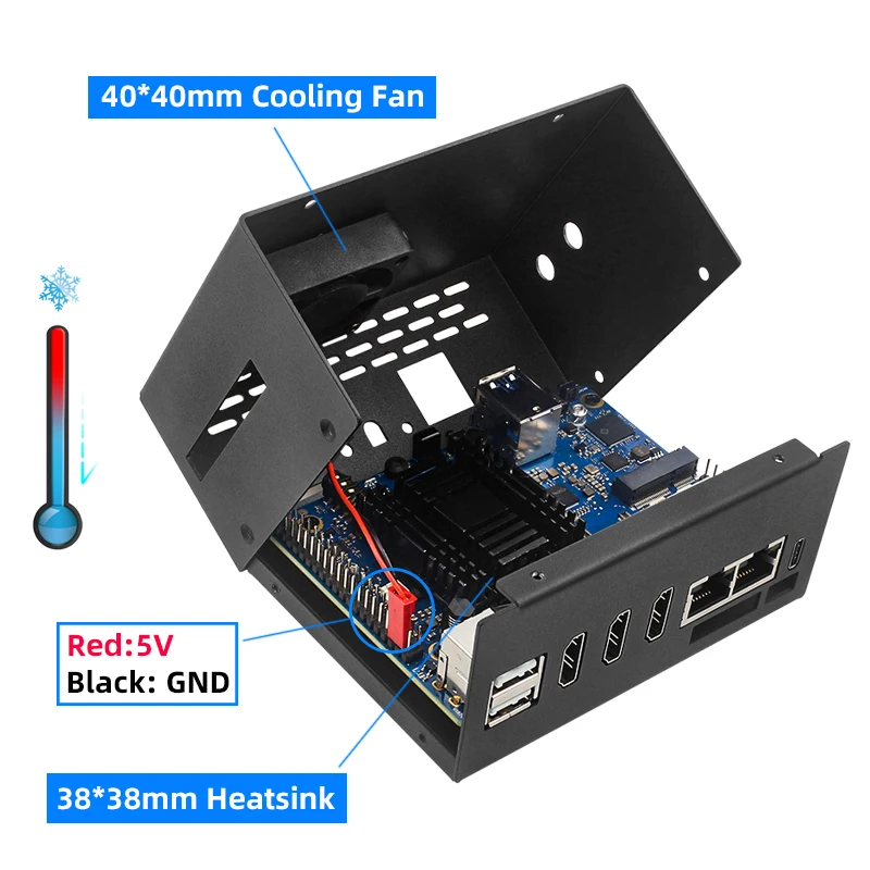 Orange Pi 5 Plus Metal Case with 4040 Cooling Fan Aluminum Heat Sink Optional 2 Antenna WiFi6 BT for OPI 5 Plus 4 / 8 /16 GB