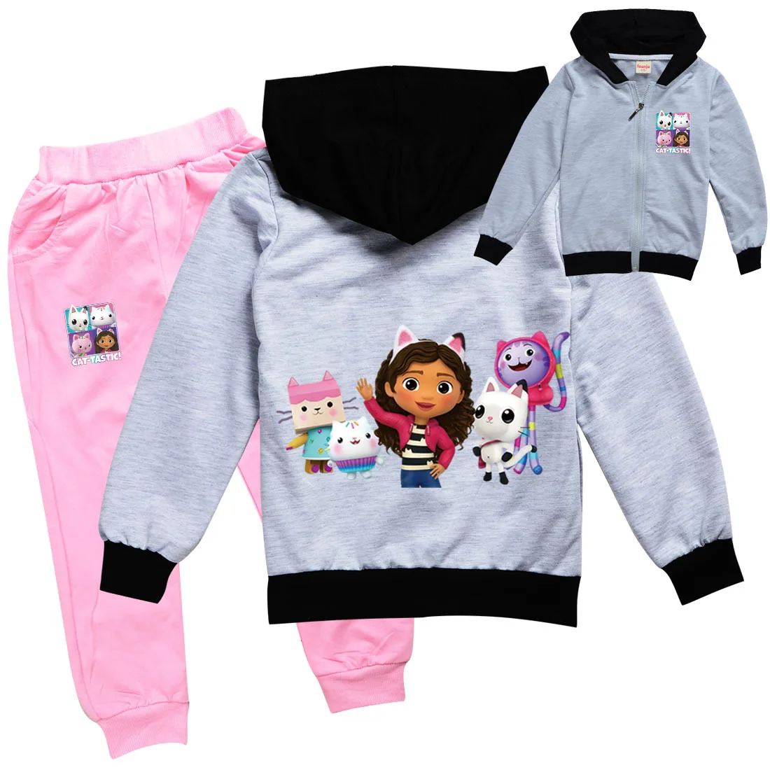 Gabby Dollhouse Vestiti Bambini Gabby Chat Maglione Neonate Con cappuccio Cerniera Giubbotti Pantaloni 2 pezzi Set Ragazzi adolescenti Tute da cartone animato