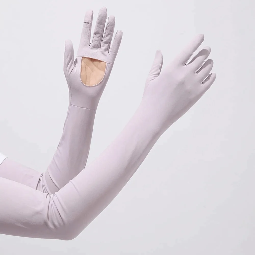 Lightweight Solid Color Long Sleeve Sun Protection Non-slip Sunscreen Sleeve Gloves Quick-drying Elastic Summer Arm Cover Men