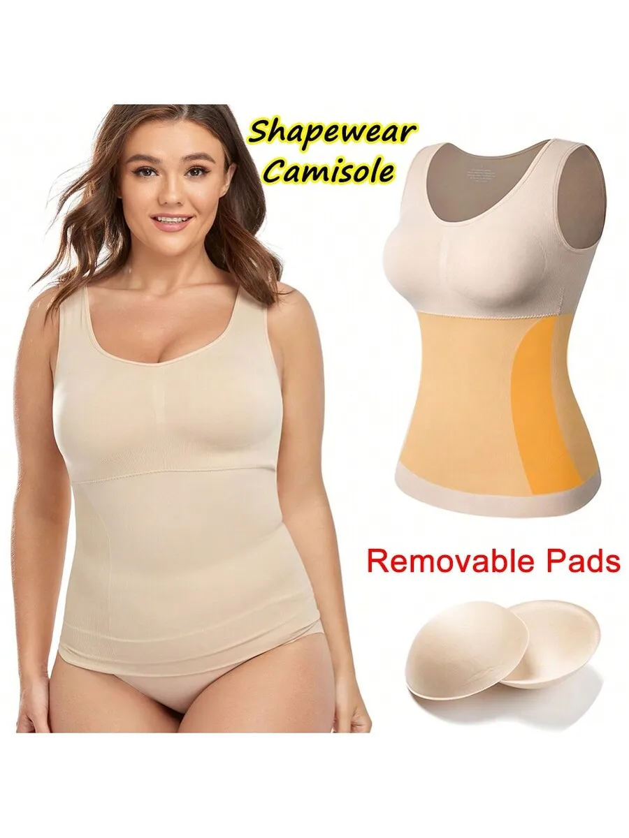 Built In Bra Shapewear Vest For Women Tummy Control Body Shaper Cami Camisole Tank Top Slimming Belly Abs Abdomen Compression