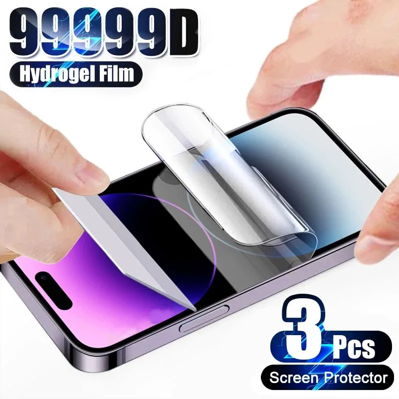 3Pcs Soft Hydrogel Film for iPhone 15 14 13 12 11 Pro Max Silicone TPU Screen Protector for Apple 15 14 11 XS XR X 7 8 15 Plus