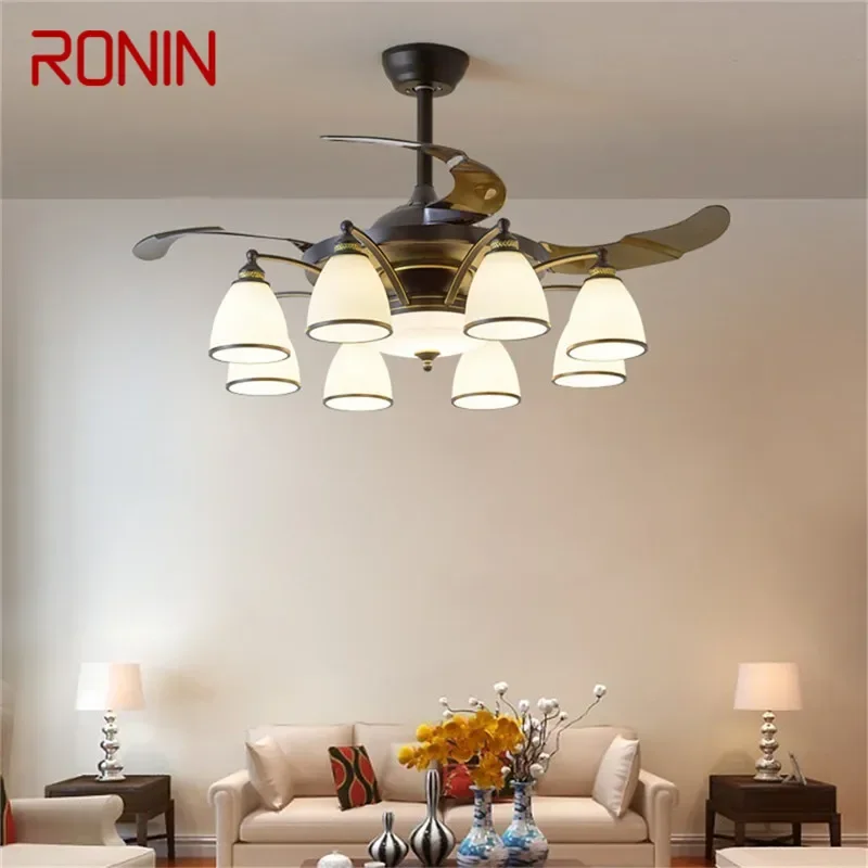 

RONIN Modern Stealth Fan Light Luxury Living Room Restaurant Bedroom Ceiling Fan Light Remote LED Electric Fan Light