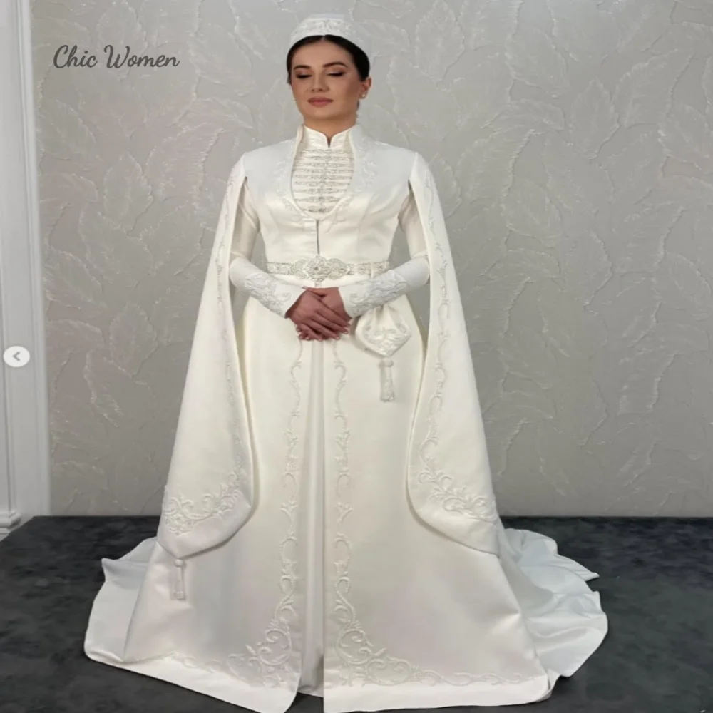 Tradition Ingush Caucasian Wedding Dress With Beaded Elegant Caftan Turkish Abaya Bride Dress Plus Size Bridal Gown Customized