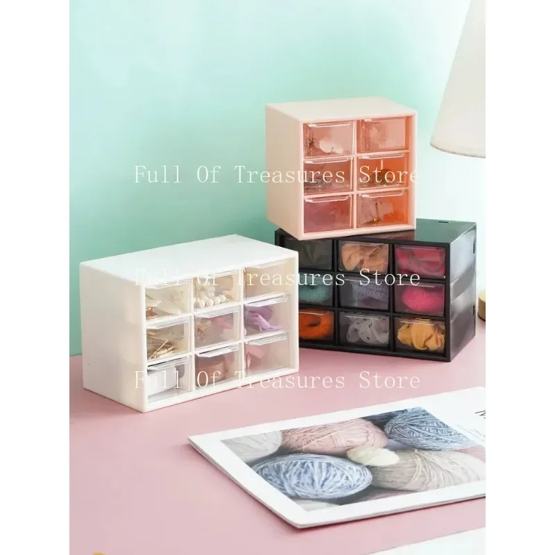 Desktop 9 Grid Storage Boxes Organizer Transparent Small Drawer Partitioned Student Desk Wall-mounted Sundries Storage Box Cute