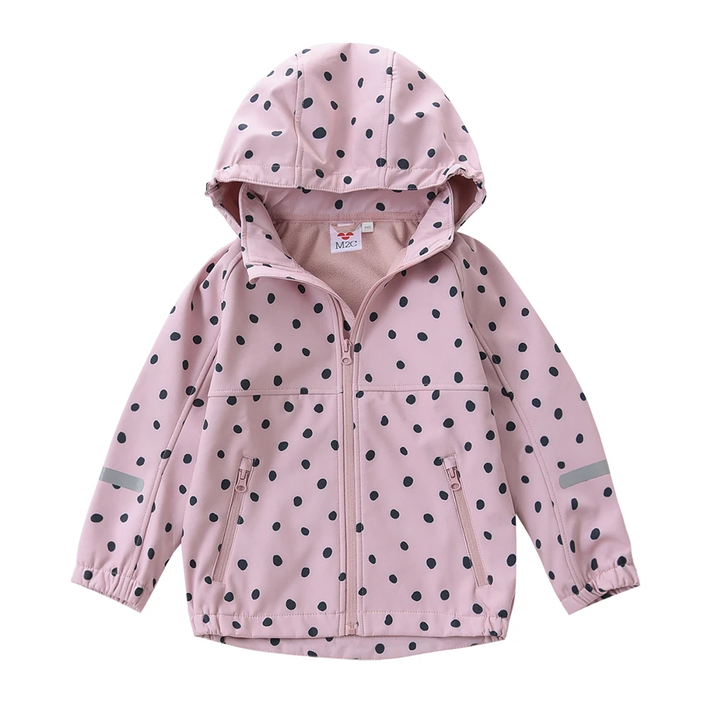 New 3-9T Kids Girls Fleece Outdoor Jackets Soft Fabric Spring Autumn Outerwear Children Hooded Coats Waterproof Windproof Zipper