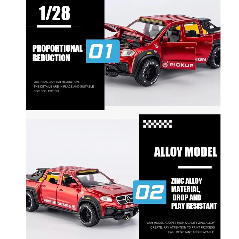 1:28 Benzs X-Class 6X6 Off Road SUV Alloy Premium Vehicles Model Diecast Metal Sound Light Pull Back Kid Toy Car Birthday Gift O