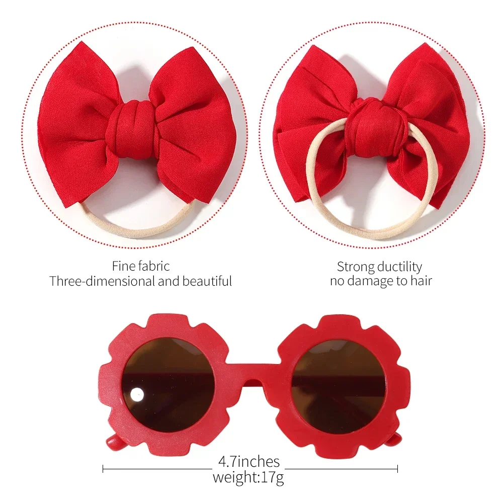 Children Headwear Glasses Set Solid Soft Bowknot Head Bands Girls Lace Barrette Retro Sunglasses Kids Hair Clip Hair Band Sets