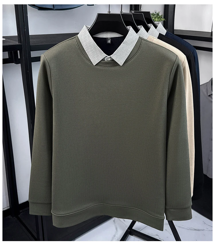 Hochwertiger gefälschter zweiteiliger Reverspullover für Herren, neue Mode, hautfreundlich, Komfort, Plüsch, warm, luxuriös, Trend, lässiger Pullover – Detail 5