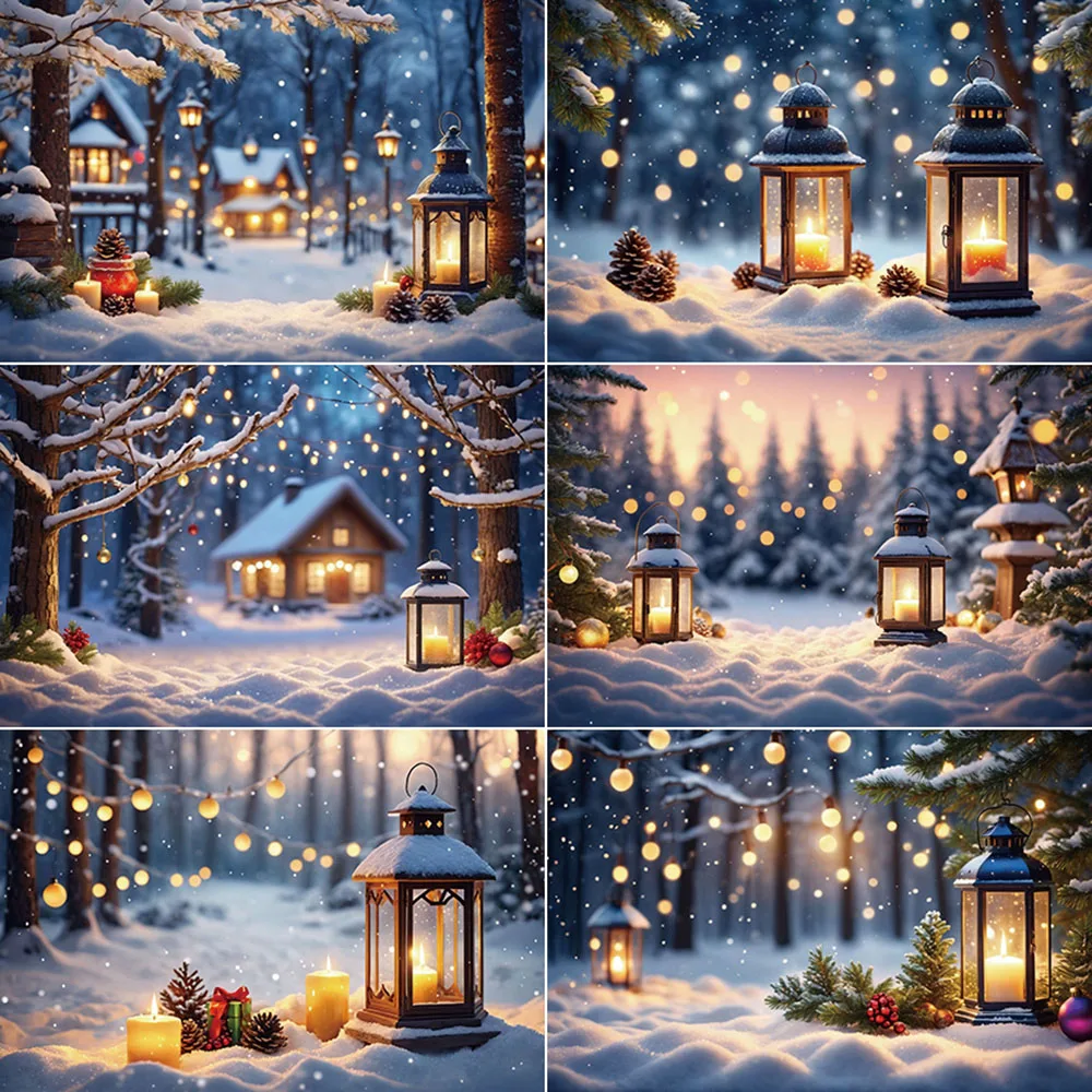 

MOON.QG Christmas Village Background for Photography Pine Trees Lights Photocall Backdrop Child Winter Photo Studio Accessories
