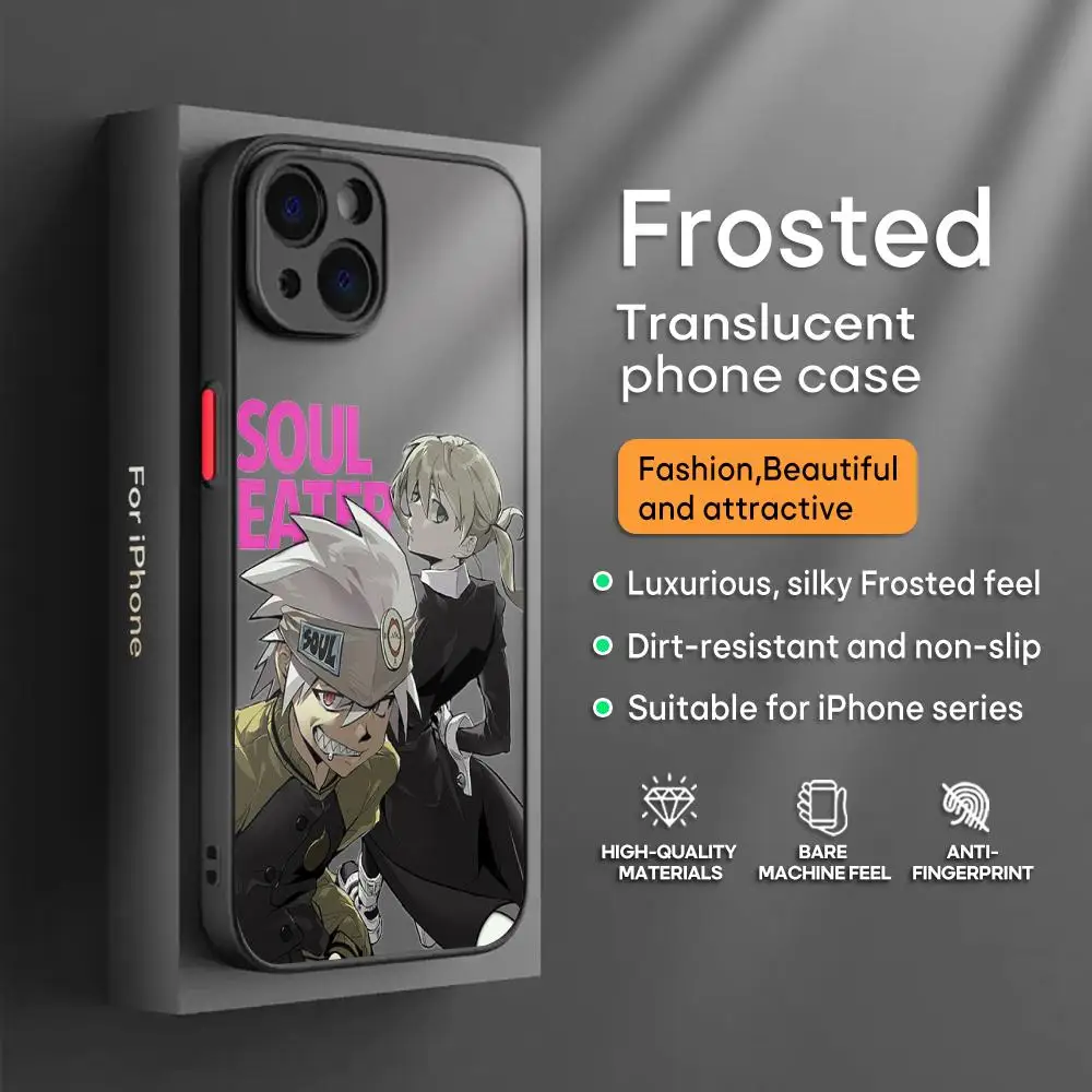 Soul eater Anime hot Phone Case For iPhone 16 15 14 13 12 11 XS XR Plus Mini Pro Max  High-end Luxury Frosted Translucent