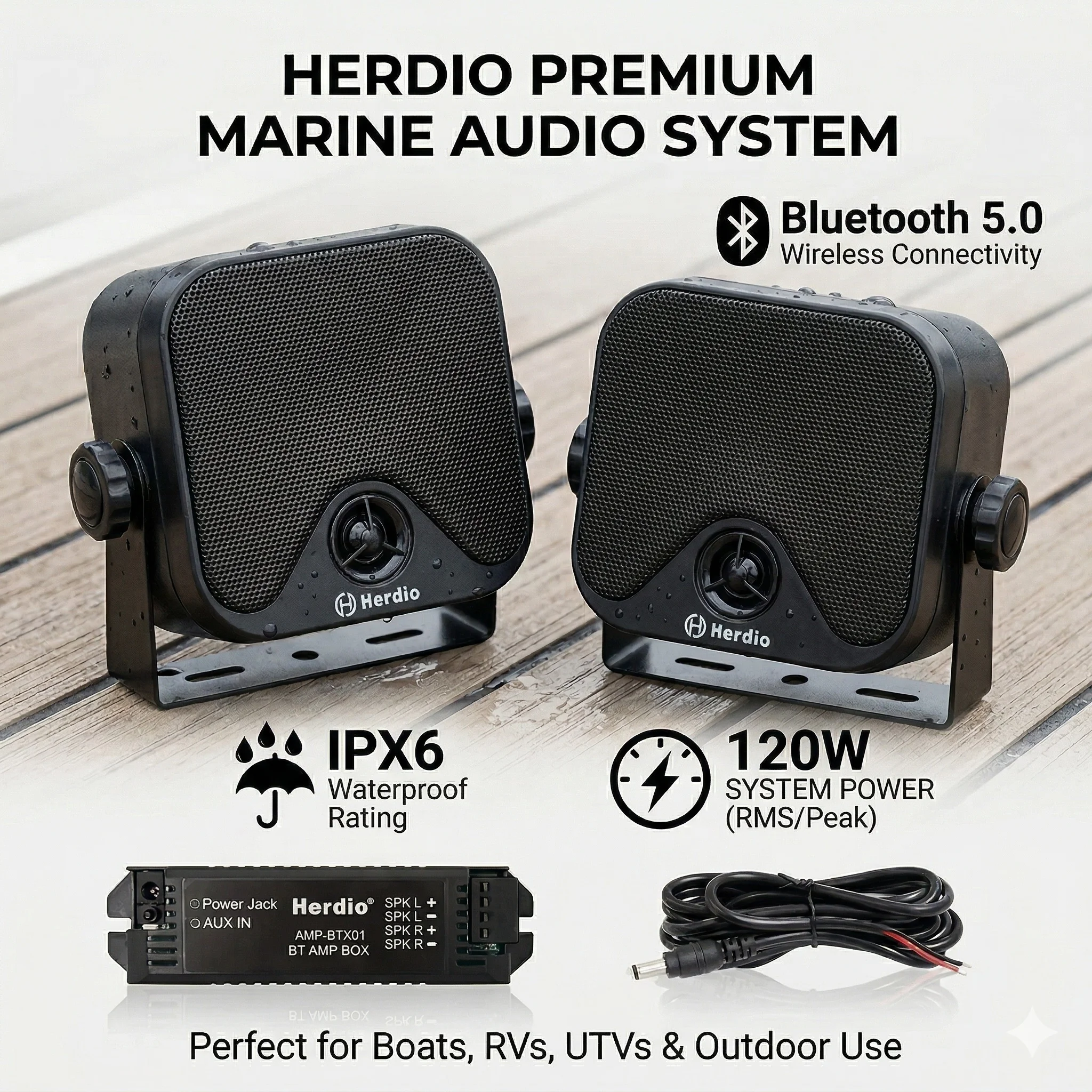 

Herdio 4 Inch Waterproof Heavy Duty Marine Boat Bluetooth Speakers Surface Mount for ATV UTV RZR Golf Cart Camper Tractor