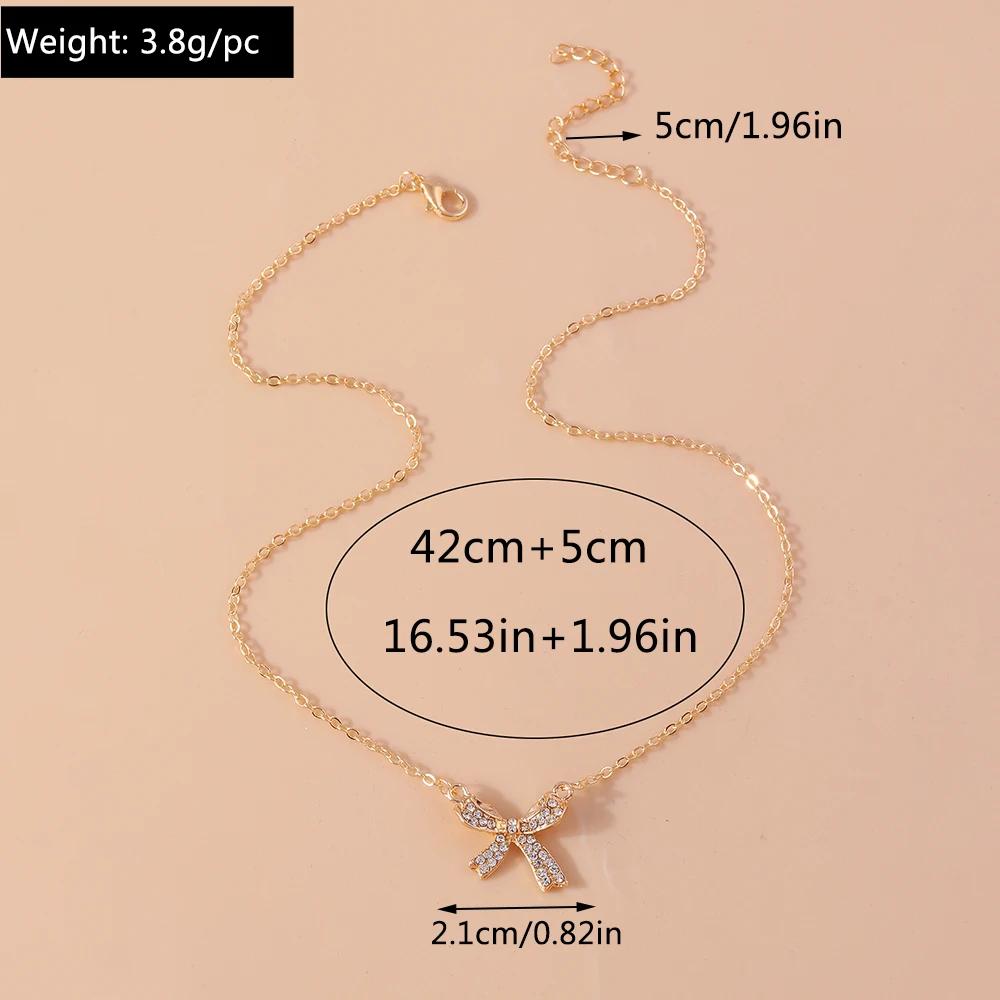 Aihua Minimalistische Gold Silber Farbe Kristall Bowknot Anhänger Halskette für Frauen Geometrische Schlüsselbein Ästhetische Halskette Geschenke – Detail 8