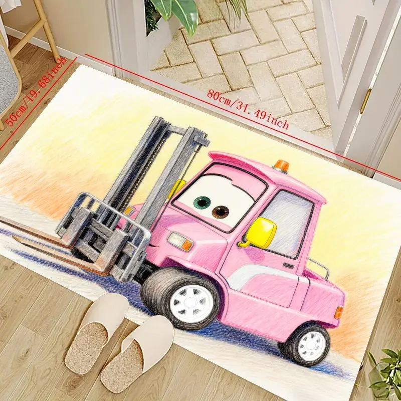 

1PC Cute Pink Forklift Cartoon Vehicle Area Rug, 50x80cm (19.68x31.49in) Soft Decorative Floor Mat, Playful Truck Character Desi