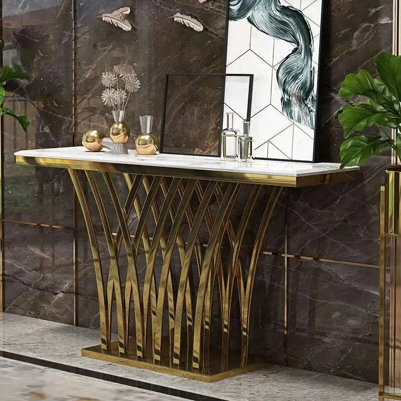 

Light Luxury gold Wrought Iron Console Table for Living Room Corridor Decoration Table Creative Console Cabinet Against The Wall