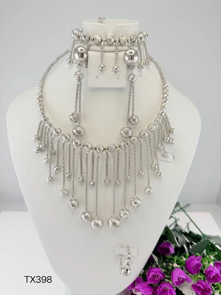 Elegant Brazilian Gold Plated Jewelry Set Long Tassel Bead Necklace Earrings Jewellery Set African Women Wedding Party Gift