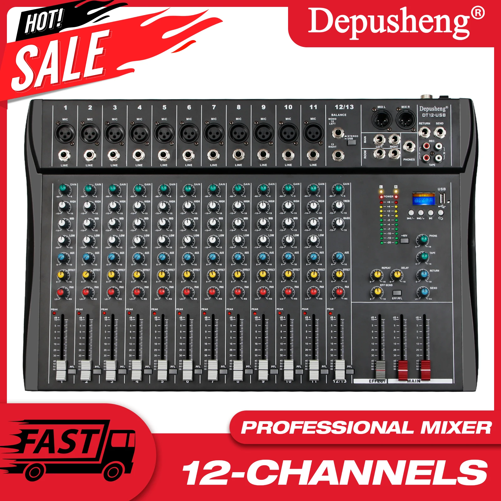 

Professional Mixing Console With Effects Bluetooth 12 Channel Stage Performance KTV Wedding USB Reverb