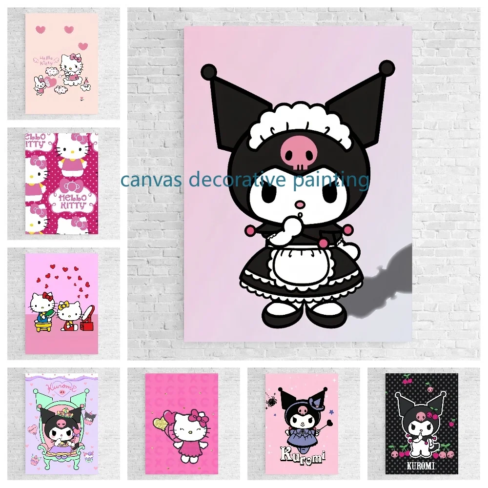 Pintura en lienzo Sanrio My Melody Hello Kitty, póster de dibujos animados Kawaii, arte de pared de dibujos animados, imagen rosa y azul para habitación de niñas, decoración del hogar